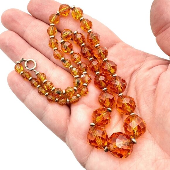 Simmons Jewelry - Simmons Womens Necklace 12K Gold Filled Amber Colored Crystal Antique Vintage